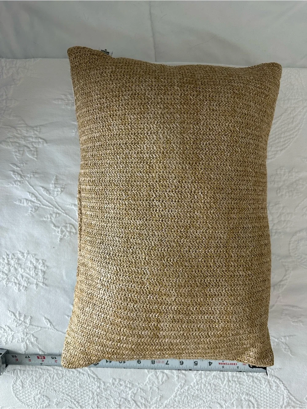 Embroidered Straw Accent Target Pillow - 'VERY GOOD' with Bright Leaf Motif